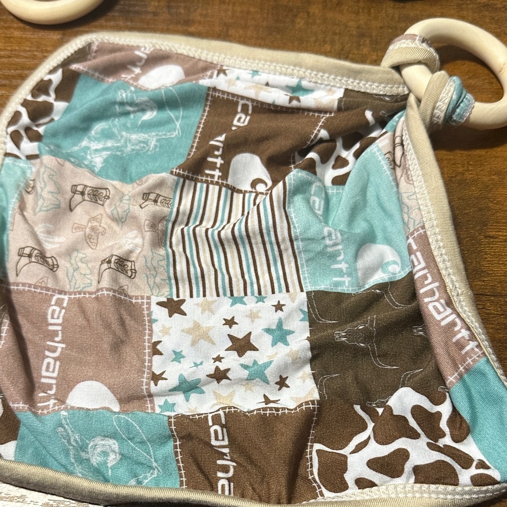 Carhartt Patchwork Baby Blanket with Teething Rings